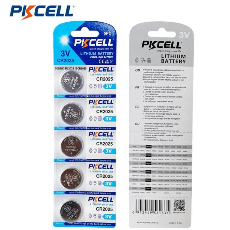 PKCELL-CR2025-3V-150mAh-Lithium-Button-Battery
