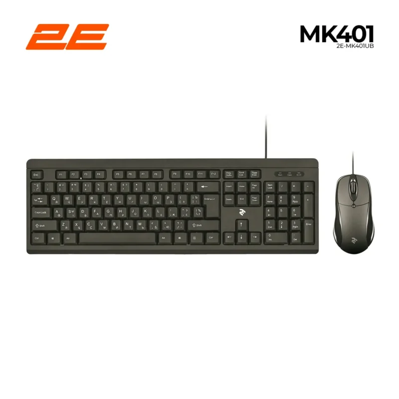 კლავიატურა/მაუსი 2E Combo keyboard and mouse MK401 USB-A, EN/UK, black