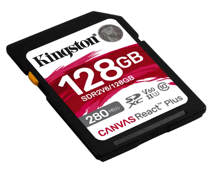 +ფლეშ მეხსიერების ბარათი Kingston 128GB SDXC Canvas React Plus UHS-II 280R/100W U3 V60 for Full HD/4K
