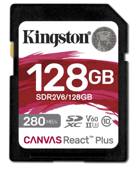 +ფლეშ მეხსიერების ბარათი Kingston 128GB SDXC Canvas React Plus UHS-II 280R/100W U3 V60 for Full HD/4K