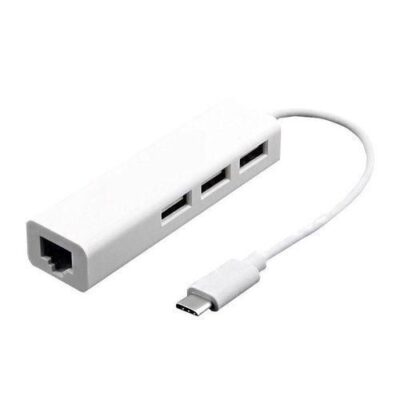 ქსელის 13cm USB-C 3.1 / Type-C 100 Mbps Ethernet Adapter with 3-port USB 2.0 Hub, For MacBook 12 inch / Chromebook Pixel 2015(White)