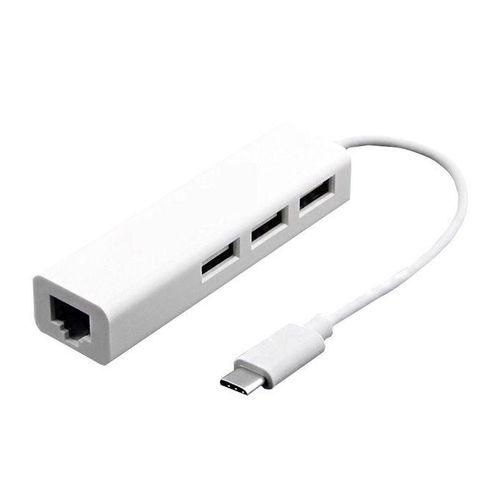 ქსელის 13cm USB-C 3.1 / Type-C 100 Mbps Ethernet Adapter with 3-port USB 2.0 Hub, For MacBook 12 inch / Chromebook Pixel 2015(White)