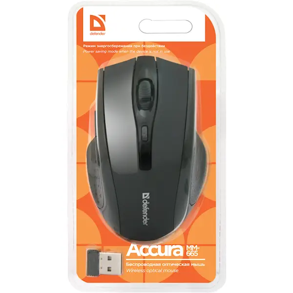 უკაბელო მაუსი Accura MM-665 Wireless optical, black,6 buttons,800-1200 dpi (52665) DEFENDER 4714033526654