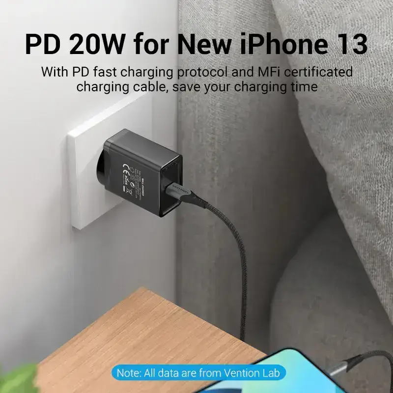 VENTION FADB0-EU 1-port USB-C Wall Charger(20W) EU-Plug Black