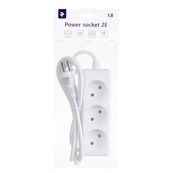 დენის დამაგრძელებელი 2E power strip 3XCEE7/17, 2G*1.0mm2, 1.8m, white