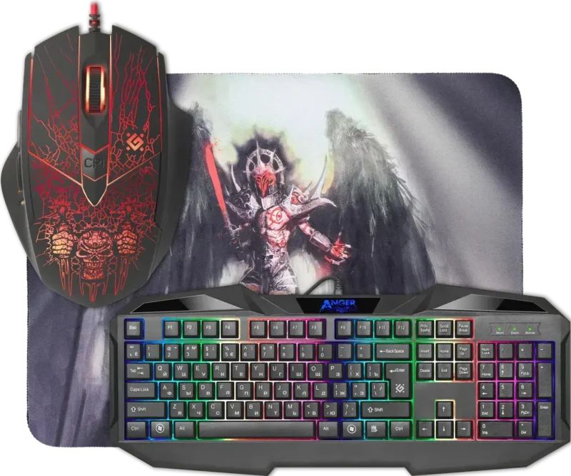 -კომპლექტი (კლ.+მაუსი+მ.დასადები) Anger MKP-019 Gaming combo, Light,KB,Mouse,Mouse Pad (52019) DEFEND