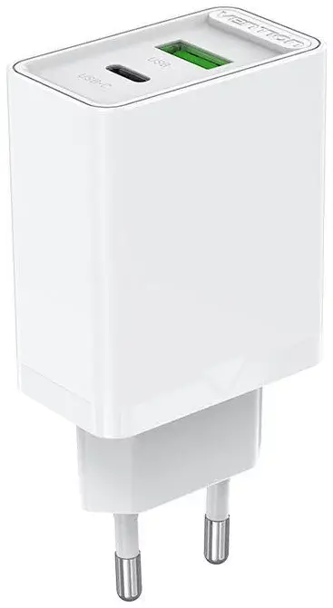 VENTION FBBW0-EU Two-Port USB(A+C) Wall Charger (18W/20W) EU-Plug White