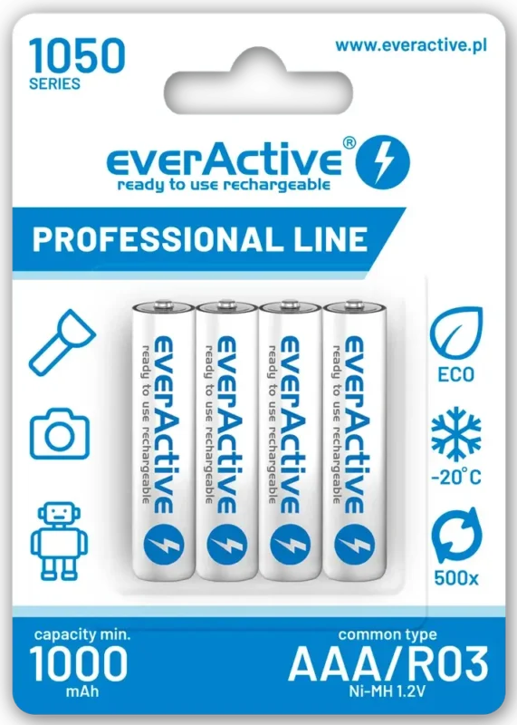 ელემენტი AAA აკუმულატორი - EverActive - NI-MH AAA 1.2V - Profesional Line - 1050 mAh - 1ც