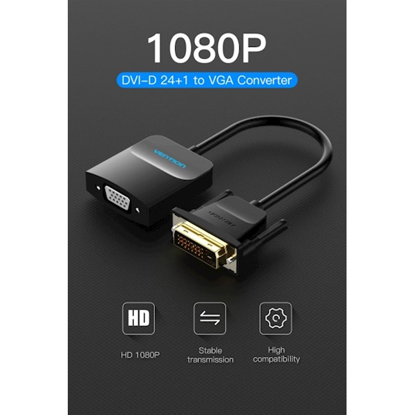 ადაპტერი VENTION EBBBB DVI to VGA Converter 0.15M Black Metal Type