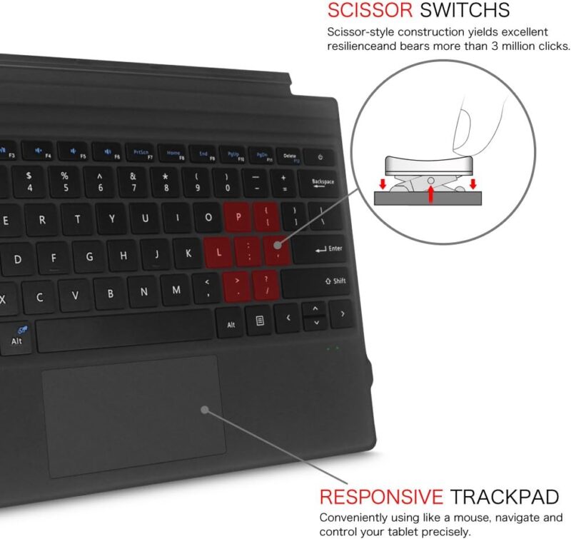 Fintie Microsoft Surface Pro 2017 / Pro 4 / Pro 3 Type Cover, Ultra-Slim Portable Wireless Bluetooth Keyboard with Two-Button