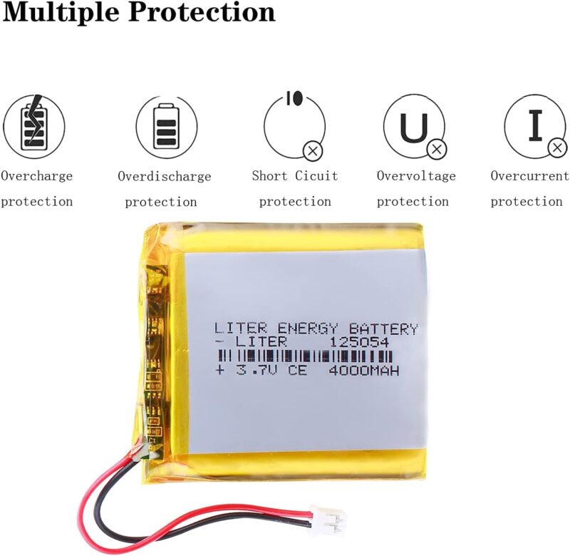 ლითიუმ პოლიმერული აკუმულატორი 3,7v/4000mah. 125054 3.7V 4000mah with pcb and wire