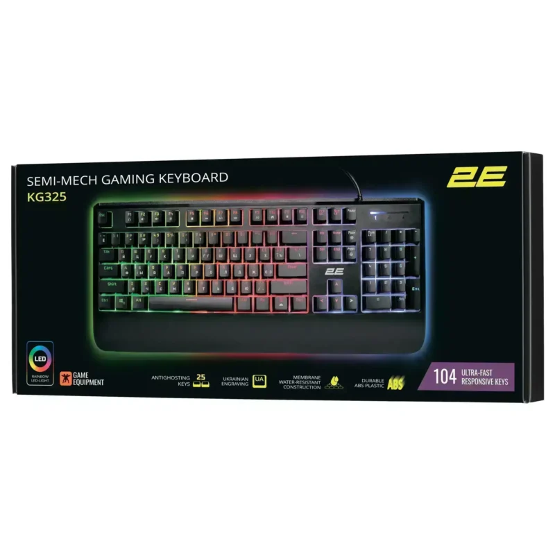 2E GAMING Membrane keyboard KG325 104key, USB-A, EN/UA/RU, LED, black