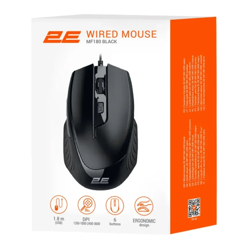 USB მაუსი 2E Mouse MF180, USB-A, black