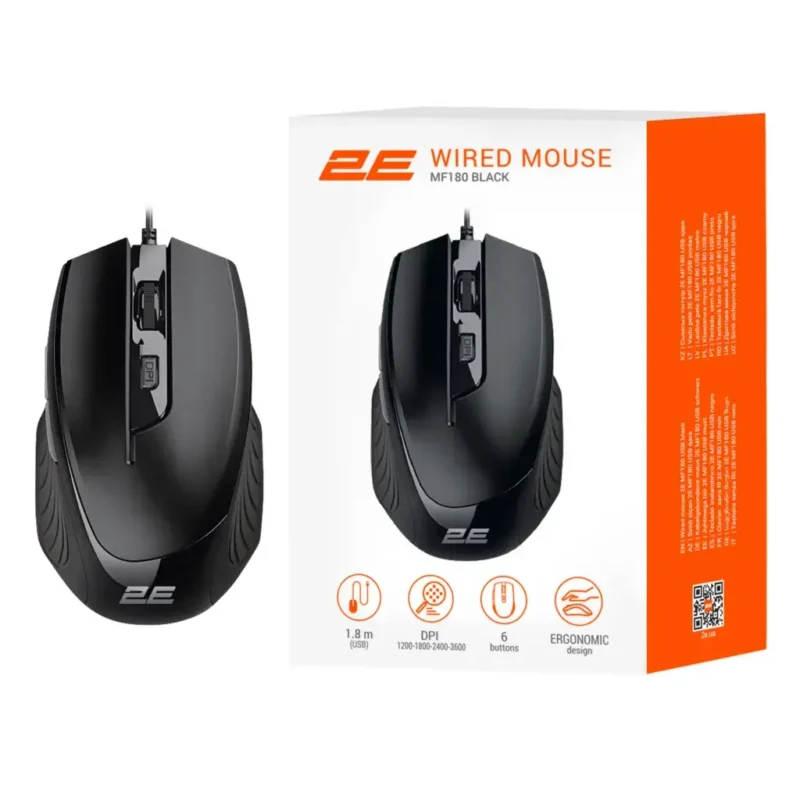 USB მაუსი 2E Mouse MF180, USB-A, black