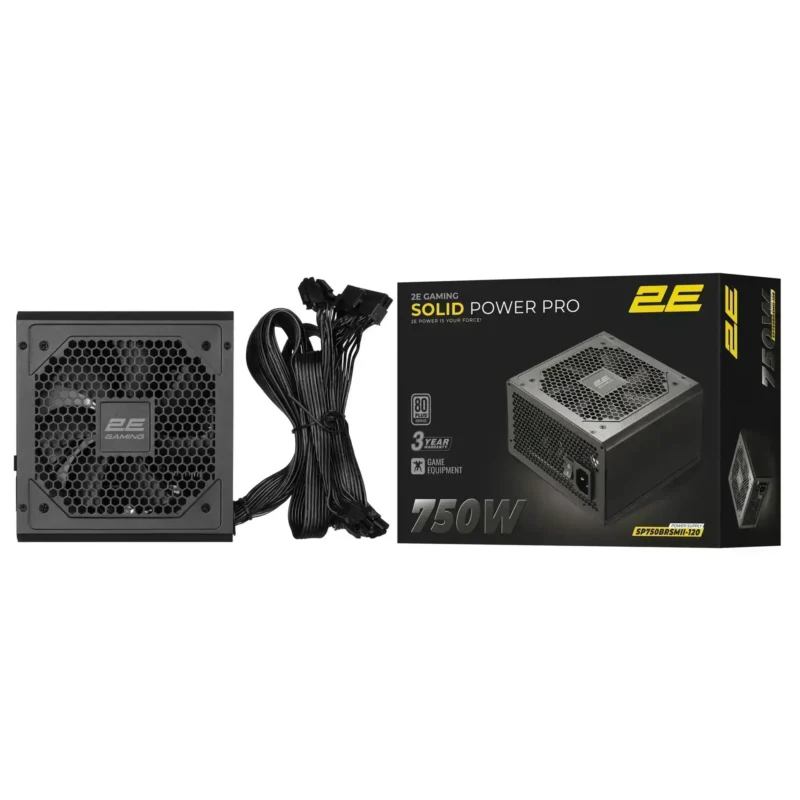 2E GAMING PSU Solid Power (750W), >85%, 80+ Bronze, 120mm, 1xMB 24pin(20+4), 2xCPU 8pin(4+4), 3xMolex, 6xSATA, 4xPCIe 8pin(6+2), Semi Modular