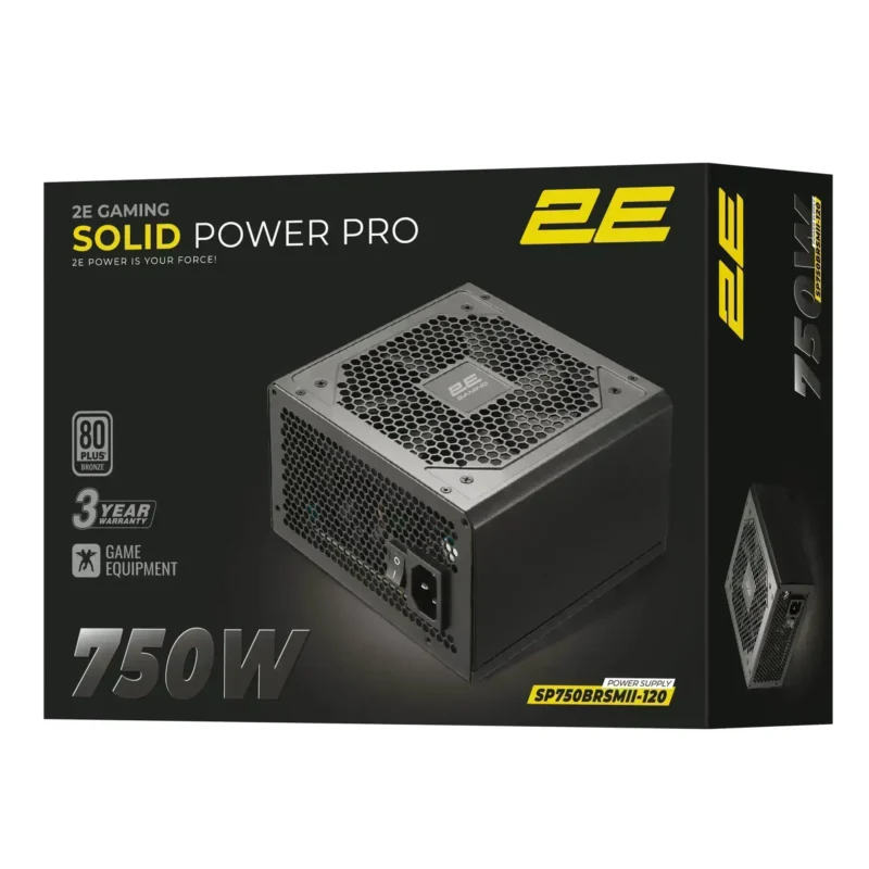 2E GAMING PSU Solid Power (750W), >85%, 80+ Bronze, 120mm, 1xMB 24pin(20+4), 2xCPU 8pin(4+4), 3xMolex, 6xSATA, 4xPCIe 8pin(6+2), Semi Modular