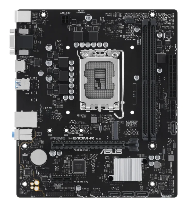 4დედა დაფა H610M-R-SI, Asus M-ATX motherboard, DDR5, M.2 slot, Realtek 1 Gb Ethernet, DisplayPort, HDMI™, VGA, USB 3.2