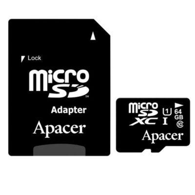 MICRo SD ფლეშ მეხსიერების ბარათი AP64GMCSX10U1-R microSDXC UHS-I U1 Class10 64GB w/ 1 Adapter RP