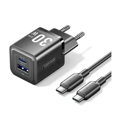 VENTION TZ-FEQB0-EU-01 2-Port USB (C + A) GaN Charger (30W/30W) with USB-C to USB-C Cable (1M) EU-Plug Black