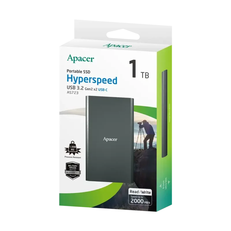 გარე ssd დისკი AP512GAS723B-1 Apacer USB 3.2 Gen 2 Portable SSD AS723 512GB Titanium Black