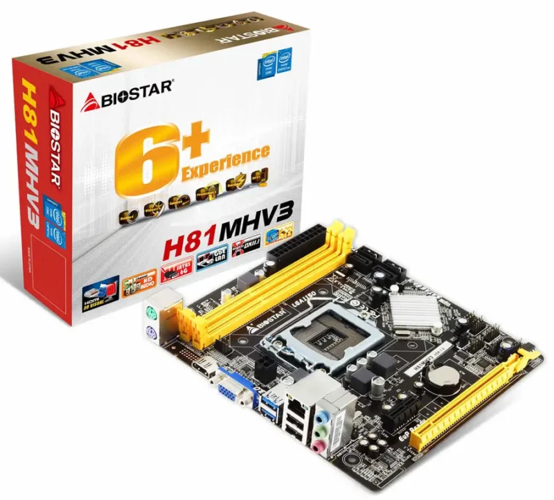 -დედა დაფა Biostar LGA 1150, H81MHV3, H81,video, 1PCIX, 1PCIe, 5.1 Audio, 2DDR3