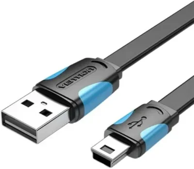 VENTION VAS-A14-B100 Flat USB2.0 A Male to Mini 5 Pin Male Cable 1M Black