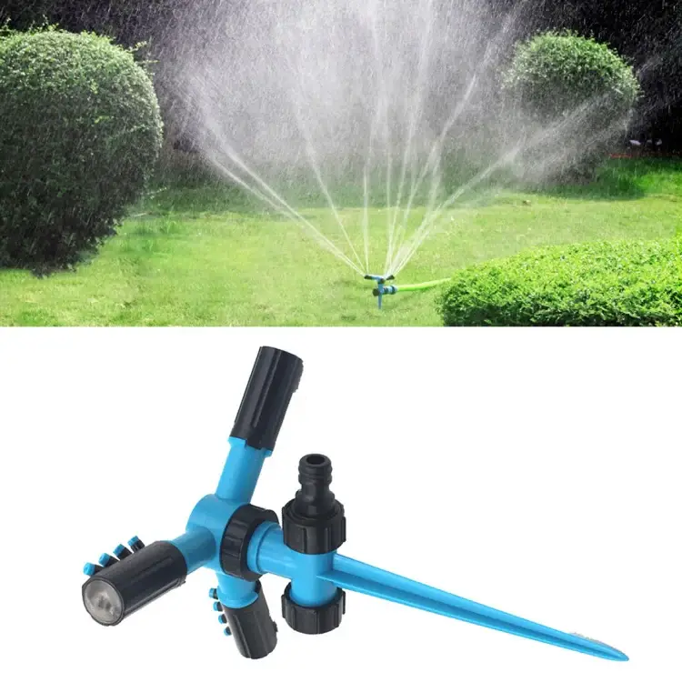 CMS4581L Automatic 360 Rotating Adjustable Garden Water Sprinklers Lawn Irrigation System with 3 Arm Sprayers and Spike Base(Blue)