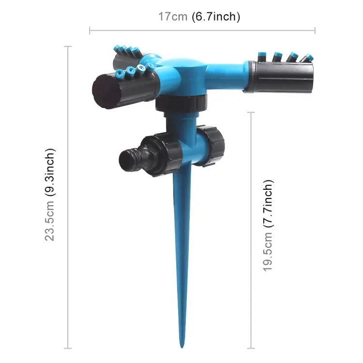 CMS4581L Automatic 360 Rotating Adjustable Garden Water Sprinklers Lawn Irrigation System with 3 Arm Sprayers and Spike Base(Blue)