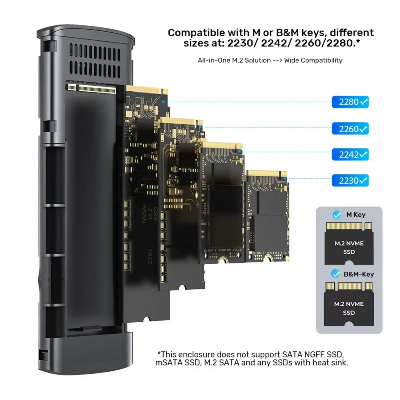 m2 NVME SSD to USB 3.1 / Type-c ადაპტერი , S1241B01, UNITEK, USB-C 10Gbps to NVMe M.2 SSD Enclosure.