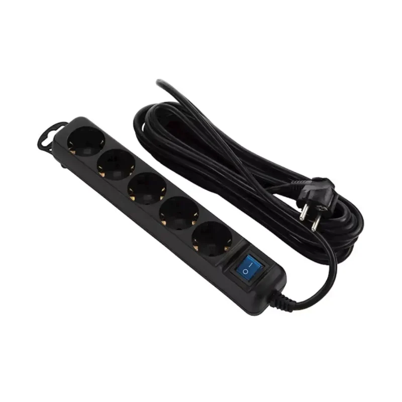 2E power strip 5XSchuko switch, 3G*0.75mm2, 5m, Black