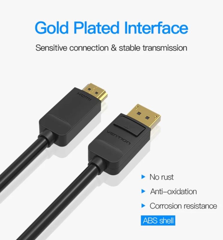 DispleyPort to HDMI კაბელი VENTION HADBI DP to HDMI Cable 3M Black