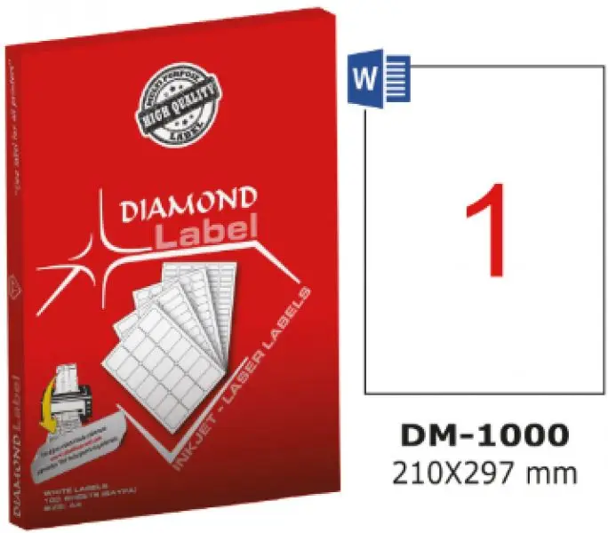 ლეიბლი 1 ნაჭრიანი DIAMOND 210x297მმ A4 100 ფურცელი