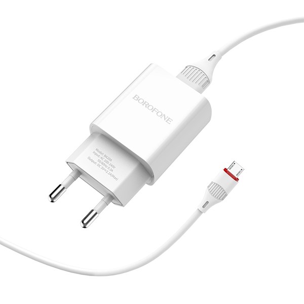ტელეფონის სატენი BOROFONE BA20A Sharp single port charger set(Lightning)(EU) White