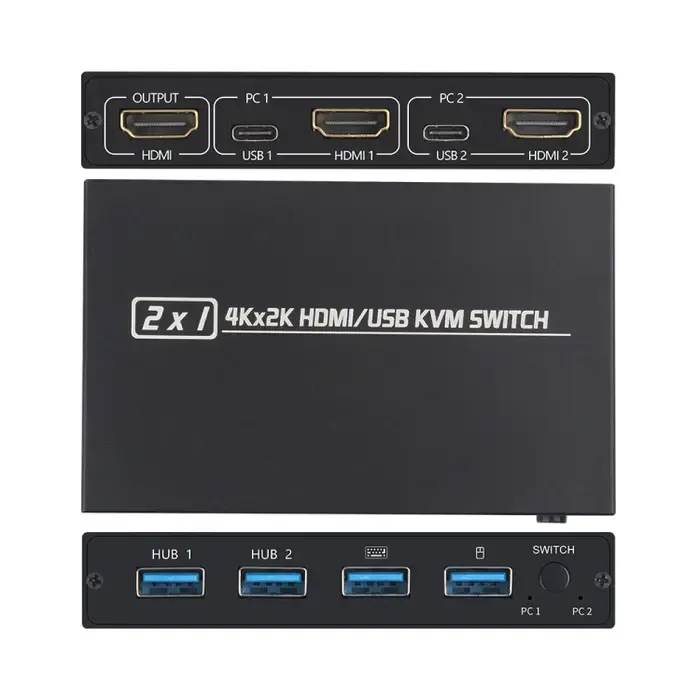 კვმ სვიჩი AM-KVM201CL 2x1 4Kx2K HDMI / USB / KVM Switch PC2636