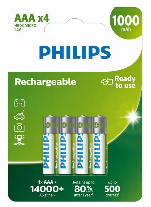 დატენვადი ელემენტი AAA PHILIPS RECHARGEABLE R03(AAA) 1000mAh 1X2 (blister) MultiLife