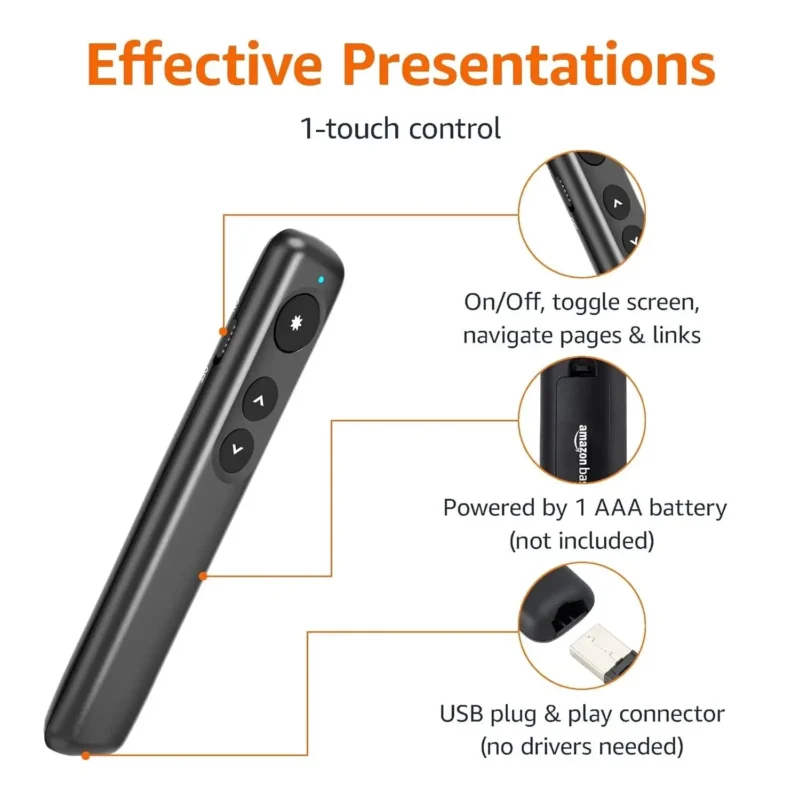 პრეზენტერი Deli 2.4GHz Page Turner USB Clicker With Red Light For PPT(Black) TBD0604253101A 2802