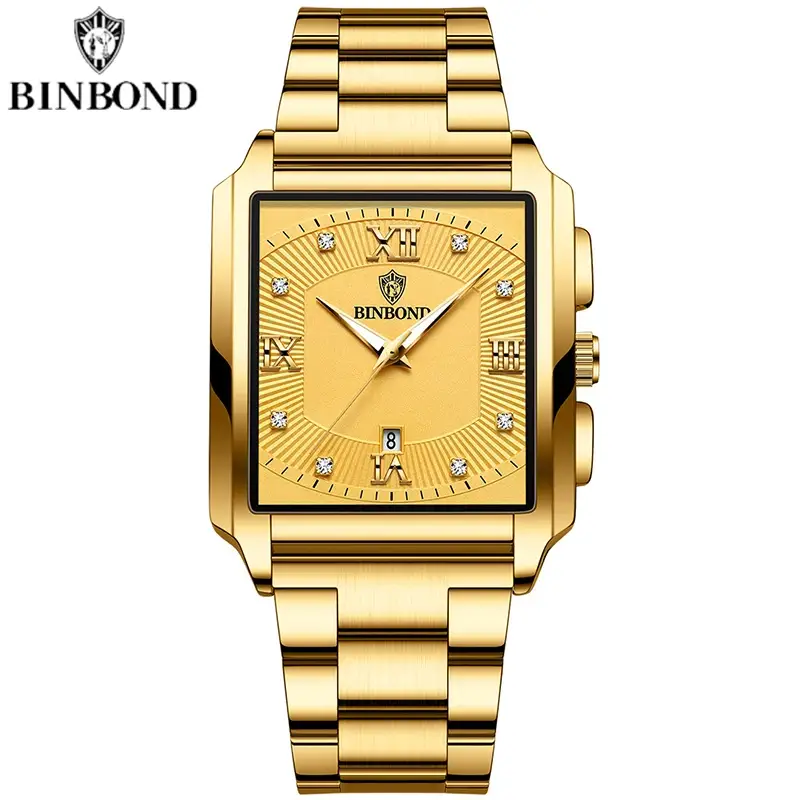საათი BINBOND B4143 Rectangular Outdoor Men Waterproof Quartz Watches(Full Gold-Black) TBD0603353101B