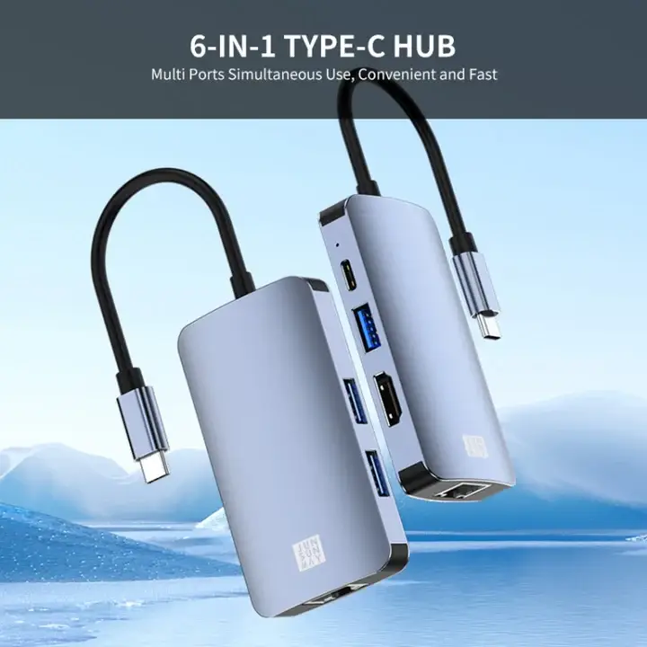 დოკ სადგური JUNSUNMAY 6 in 1 Type-C to 4K HDMI / Ethernet Docking Station Adapter USB-C Hub Multiport Converter SYA0020399 BYI-2203