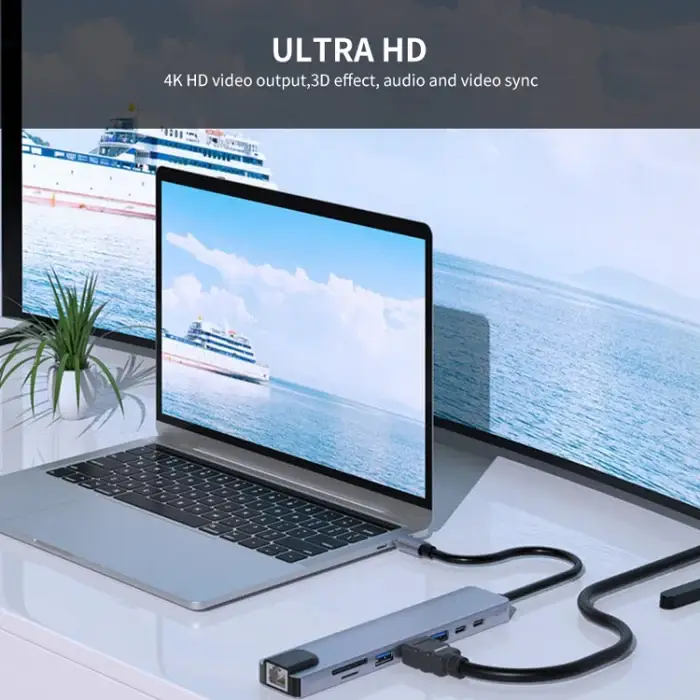 დოკ სადგური JSM-HUB008 JUNSUNMAY 8 in 1 Type-C to 4K HDMI / Ethernet Docking Station Adapter PD Quick Charge Hub SD/TF Card Reader SYA0020428