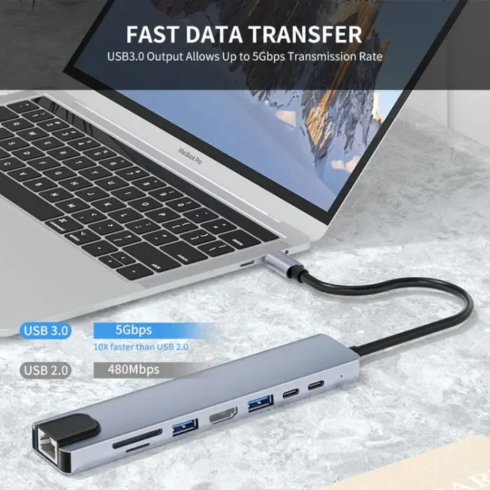 დოკ სადგური JSM-HUB008 JUNSUNMAY 8 in 1 Type-C to 4K HDMI / Ethernet Docking Station Adapter PD Quick Charge Hub SD/TF Card Reader SYA0020428