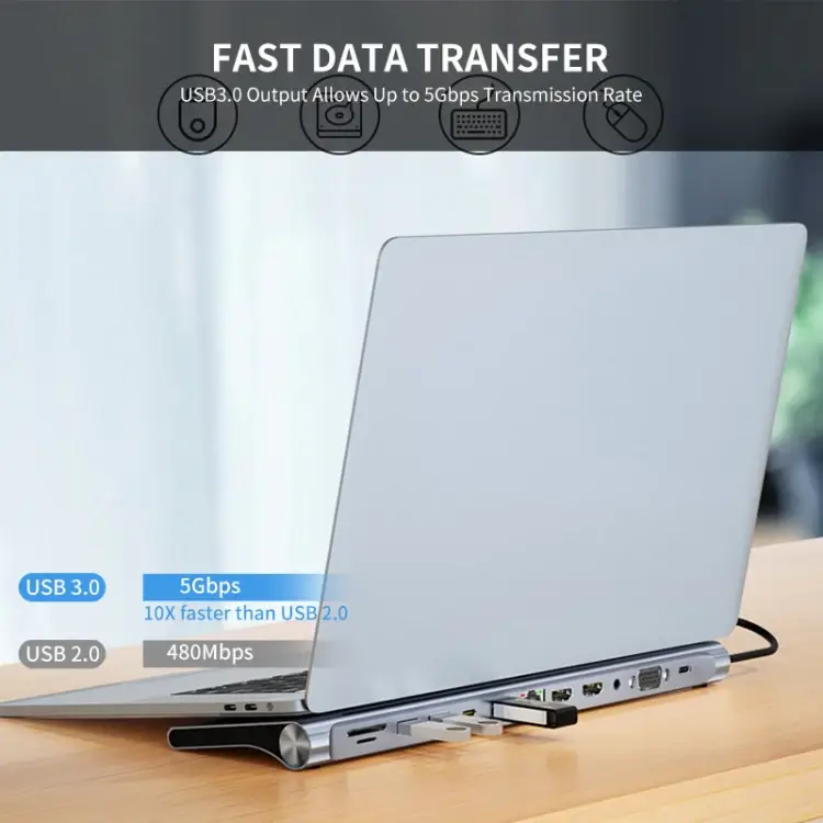 დოკ სადგური JSM-HUB022 JUNSUNMAY 12 in 1 Multifunctional USB C Hub Docking Station Adapter SD/TF Card Reader SYA0020787