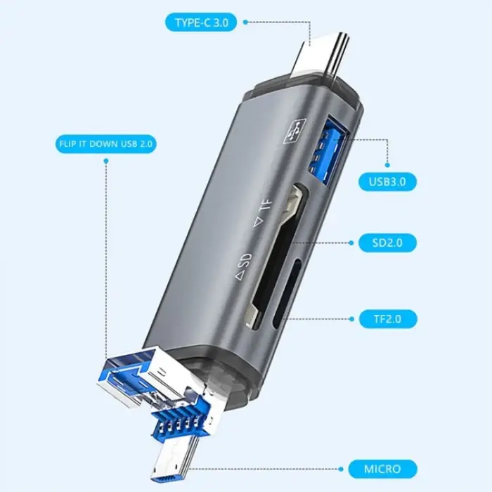 ADS-307 Data Transfer OTG Adapter USB / Type-C / Micro Plug SD TF Card U-Disk Reader SYA0026435