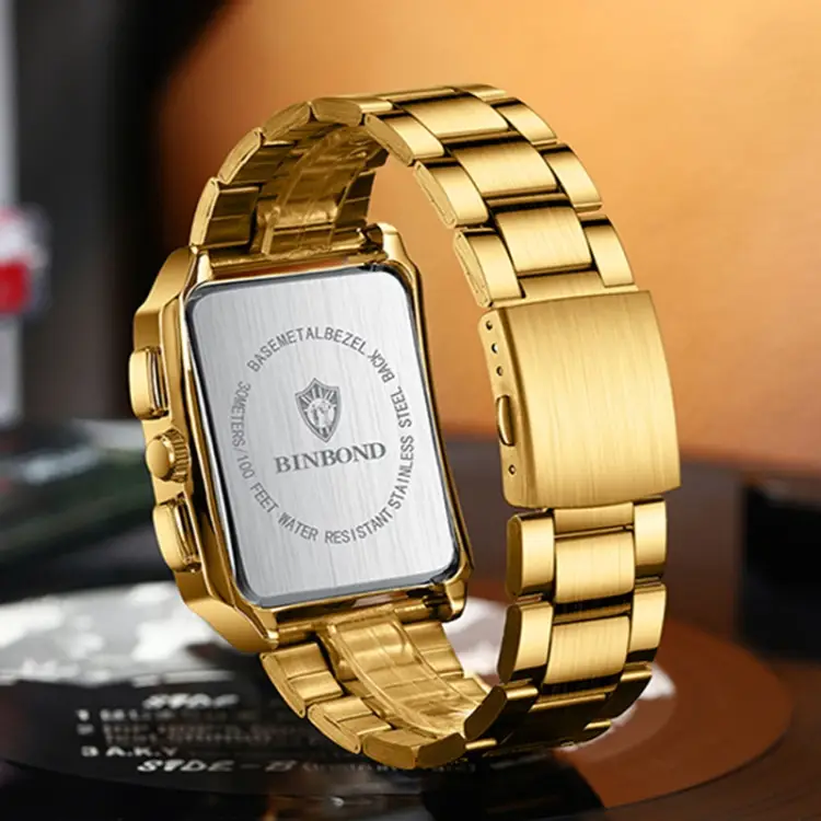 საათი BINBOND B4143 Rectangular Outdoor Men Waterproof Quartz Watches(Full Gold-Black) TBD0603353101B