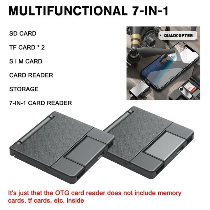ბარათების წამკითხავის კომპლექტი Garmade 7 in 1 OTG SD Card Reader USB Type-C Adapter TF SD SIM PIN Storage Box(Black) TBD0604390401A
