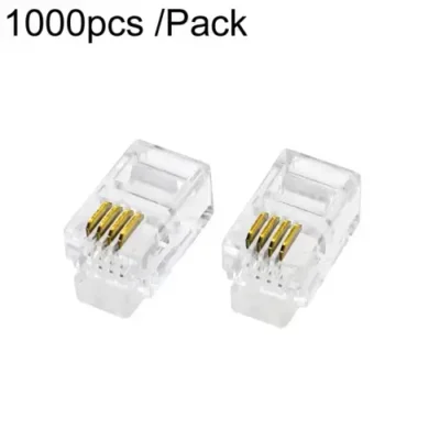 ტელეფონის ყურმილის ჯეკი TBD06046961 1000pcs /Pack 2-Pronged Gold-Plated 4P4C Telephone Crystal Heads 4 Core Handset RJ9 Cable Connector