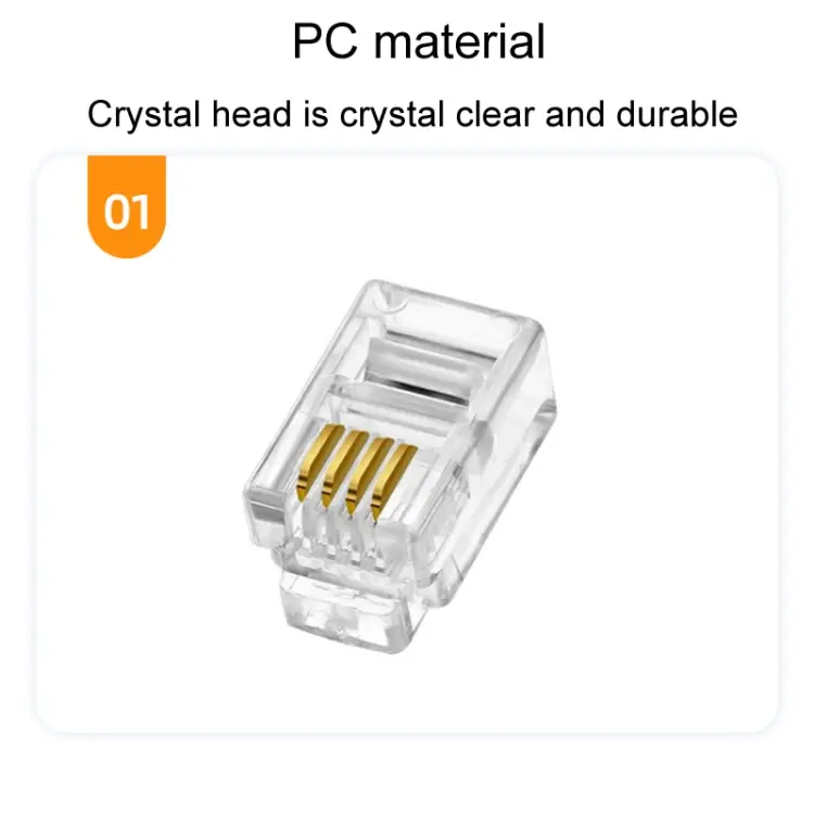 ტელეფონის ყურმილის ჯეკი TBD06046961 1000pcs /Pack 2-Pronged Gold-Plated 4P4C Telephone Crystal Heads 4 Core Handset RJ9 Cable Connector