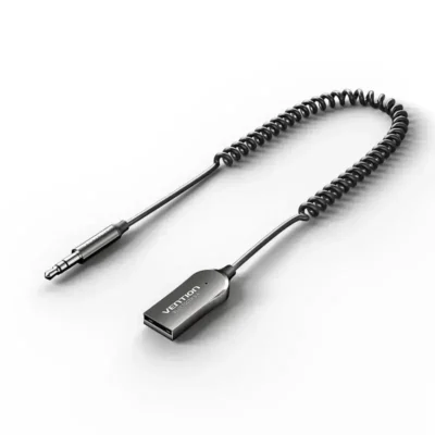 VENTION NAIHG USB Car Bluetooth 5.4 Audio Receiver with Coiled Cable 1.5M Gray Zinc Alloy Type